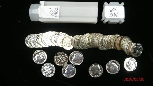 1962-P Roosevelt Proof Silver Dime Roll [50 Proof Dimes]