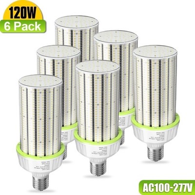 6Pack LED Corn Cob Bulb,120W E39 Mogul Base Commercial Warehouse Area Lighting