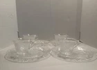 8 PC Indiana Tiara Glass Clear Sandwich Snack Luncheon Oval Plate & Tea Cup Sets