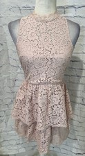 Express Halter Light Pink Tiered Lace Fit and Flare Dress Open Back Size 6