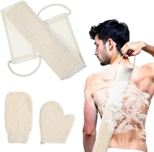 3 Pack Natural Loofah Sponge Exfoliating Body Scrubber Set Shower Bath Glove Lon