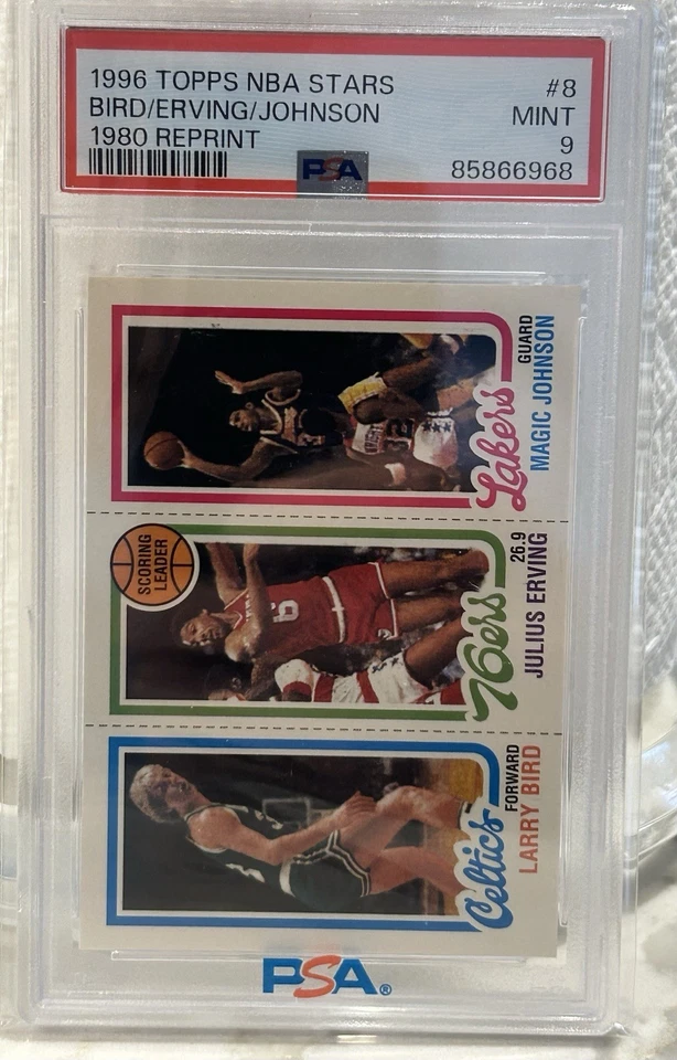 1996 年 Topps NBA 明星拉里鸟魔法约翰逊 RC SSP PSA 9 1980 新板 #8 🔥 — 第 3/3 张图片