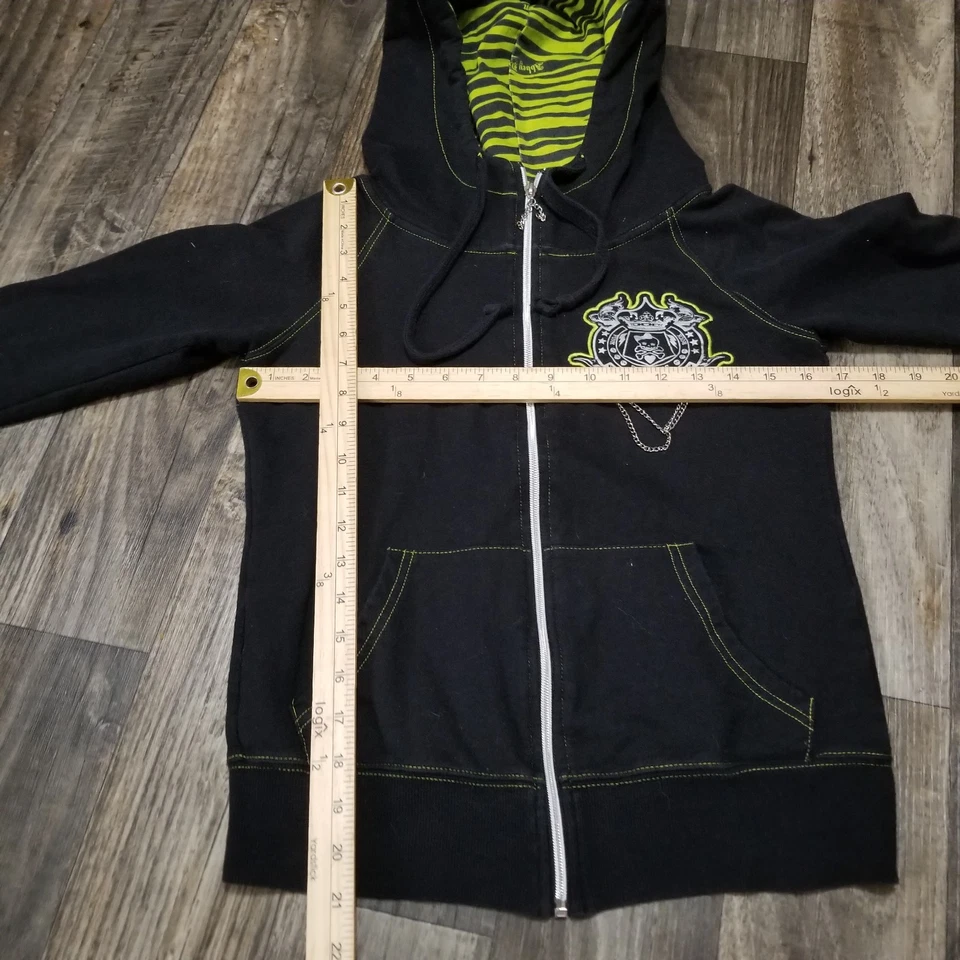 Y2K Abbey Dawn Punk Rock Skull Princess Black Green Zebra Striped Zip Hoodie M - Image 3 of 4