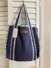 Laura Ashley Solid Biana China Rose Cotton Quilted Floral Tote Bag NWT