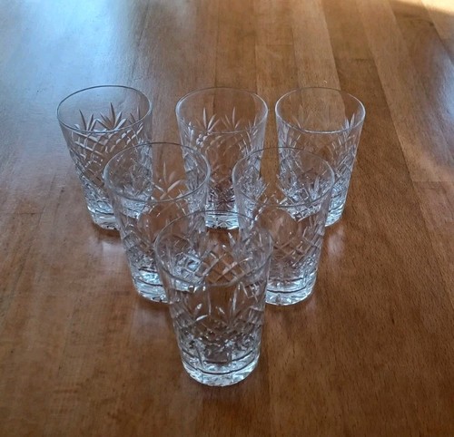 Set Of 6 Crystal Cut Glass Whisky Tumblers Or Liqueur Glasses Vintage