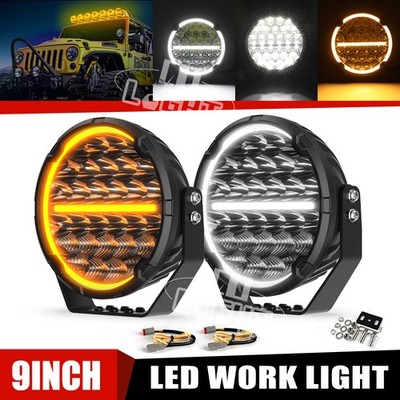 Pair 9Inch Round LED Driving Work Lights DRL Offroad Headlight SpotLights Truck