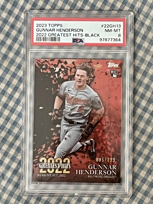 2023 Topps Gunnar Henderson Black Greatest Hits RC /299 #22GH13 PSA 8 Orioles
