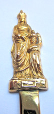 Ancien Coupe papier couleur or ouvre lettre statue vierge à l'enfant superbe A1