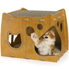 2-Level Cat Scratcher House, 2 in 1 Cat Cardboard House with Scratching Pads,...