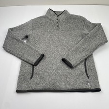 Eddie Bauer Sweater Womens Small Gray Fleece Mock Neck Snap Pullover Pockets