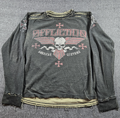 Affliction Long Sleeve Thermal Reversible Size XL Y2K Grunge