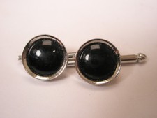 SINGLES 2 7/16" Black Round Vintage SWANK Formal Tuxedo Prom Shirt Stud b271