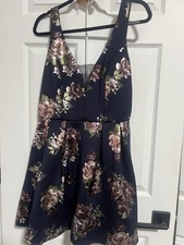 Metallic Floral And Dark Blue, Fit And Flare Mini Dress