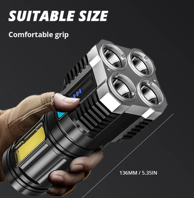 Hochleistungs-LED-Taschenlampe mit 4 Lampenperlen und COB-Seitenlicht wiederaufladbarer Anschluss