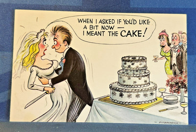 Saucy Bamforth Comic Postkarte 70er Jahre Hochzeitstorte Anspielungen große Brüste Nr 113