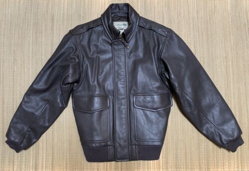 LL Bean Flying Tiger Dark Brown Goatskin Leather Jacket Thinsulate Small 34-36 - Picture 1 of 22