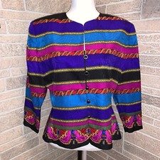 Adrianna Papell Top Dressy Formal Jacket 100 Silk Multicolor Fit Rare Sz 12