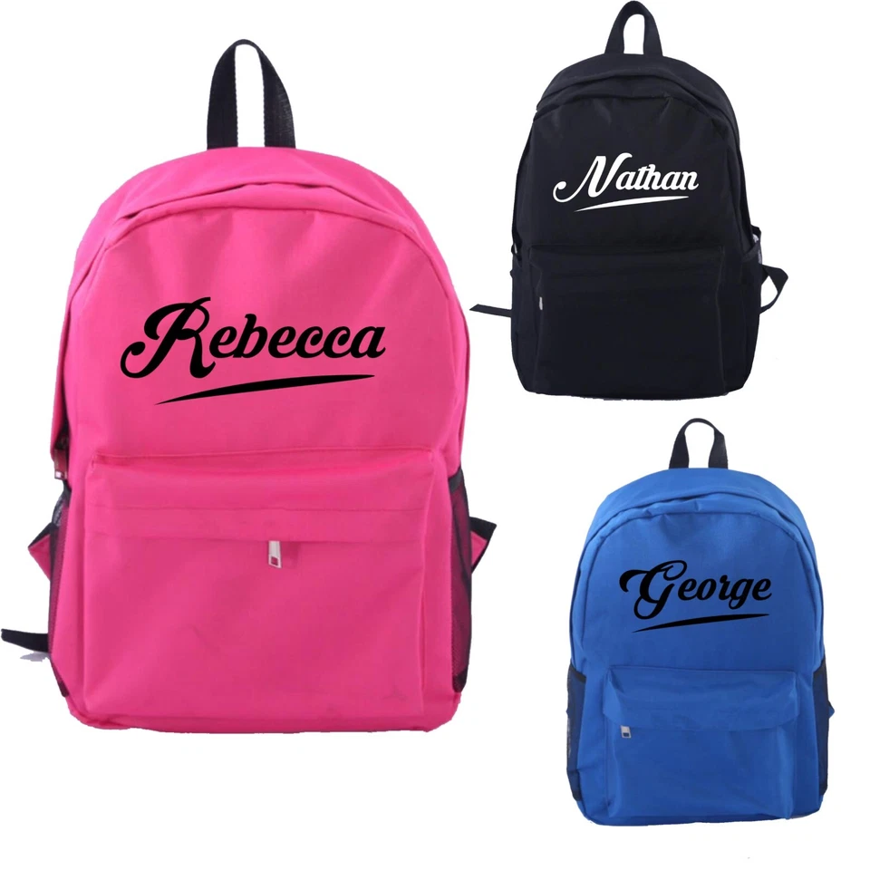 Personalised School Backpack Kids Rucksack PE Kit Bag Custom Name Text Boys Girl