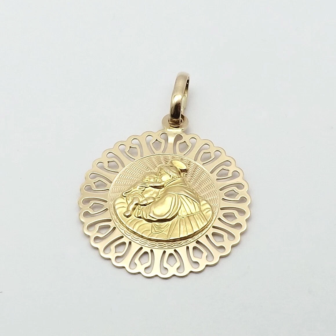 18k Gold 750 Italy St Saint Anthony Lattice Edge Medal Charm