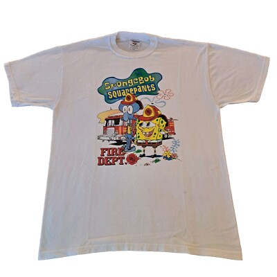 Vintage Sponge Bob Square Pants Graphic T-Shirt White Size L Fire Dep.