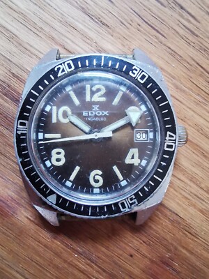 Edox Incabloc Tauchen Datum Armbanduhr alt Vintage läuft P1348