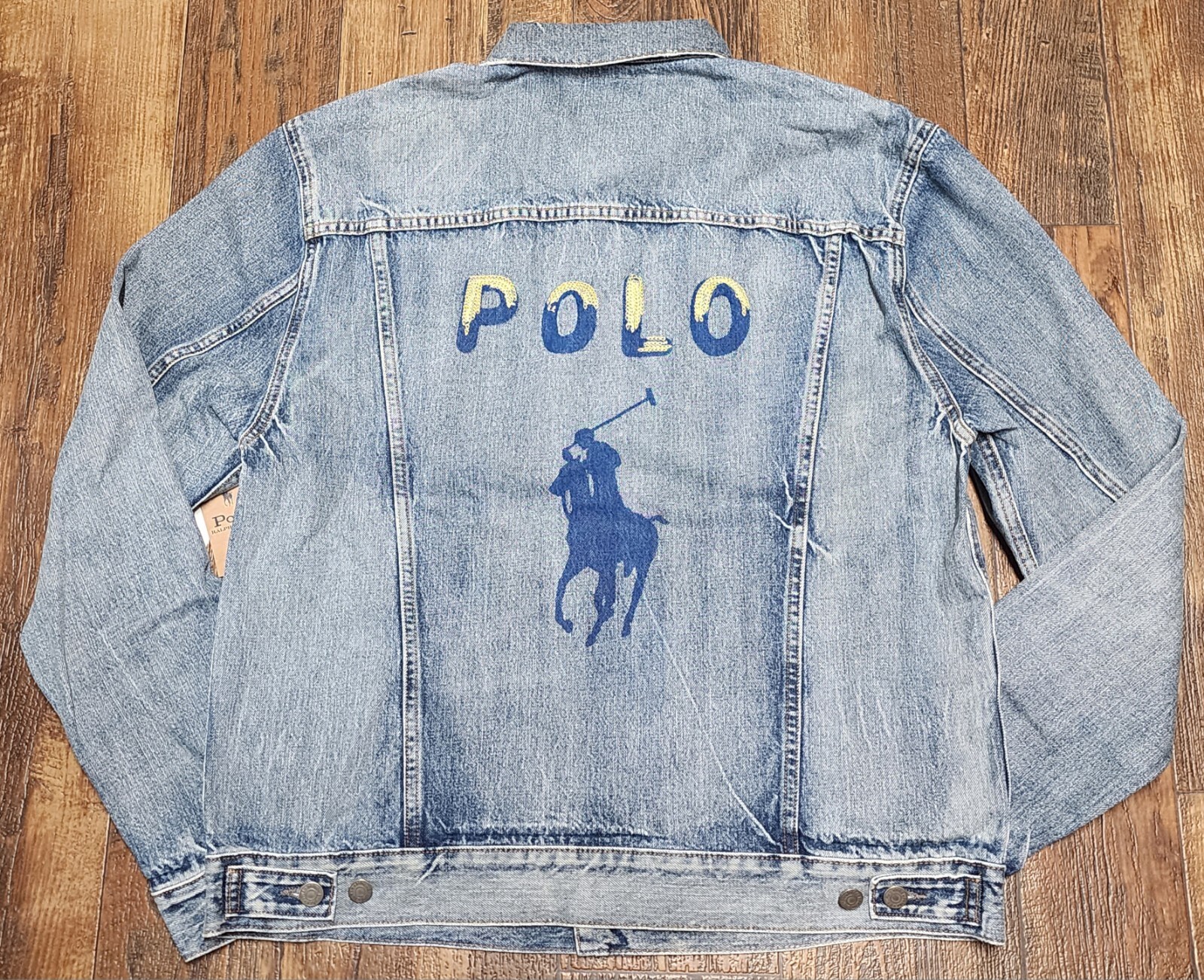 Giacca jeans Polo Ralph Lauren nuova con etichette grande e alta blu grande pony spell out camionista