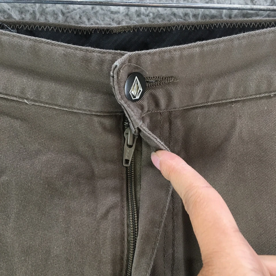 Volcom Chino Shorts Mens 32 Brown Mid Rise Zip Fly Button Side Pocket Flat Front - Image 3 of 4