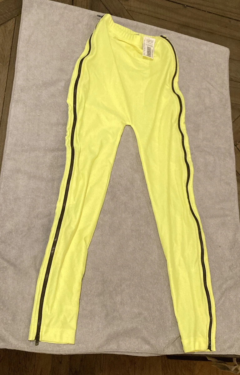 American Apparel Neon Yellow Nylon Lycra Leggings Pants - Size S - Zip  Sides New