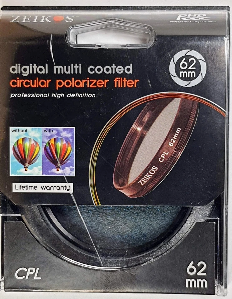 62mm Circular Polarizer CPL Glass Lens Filter 62 mm C-PL E-62 E62 Multi Coated - Image 2 of 4
