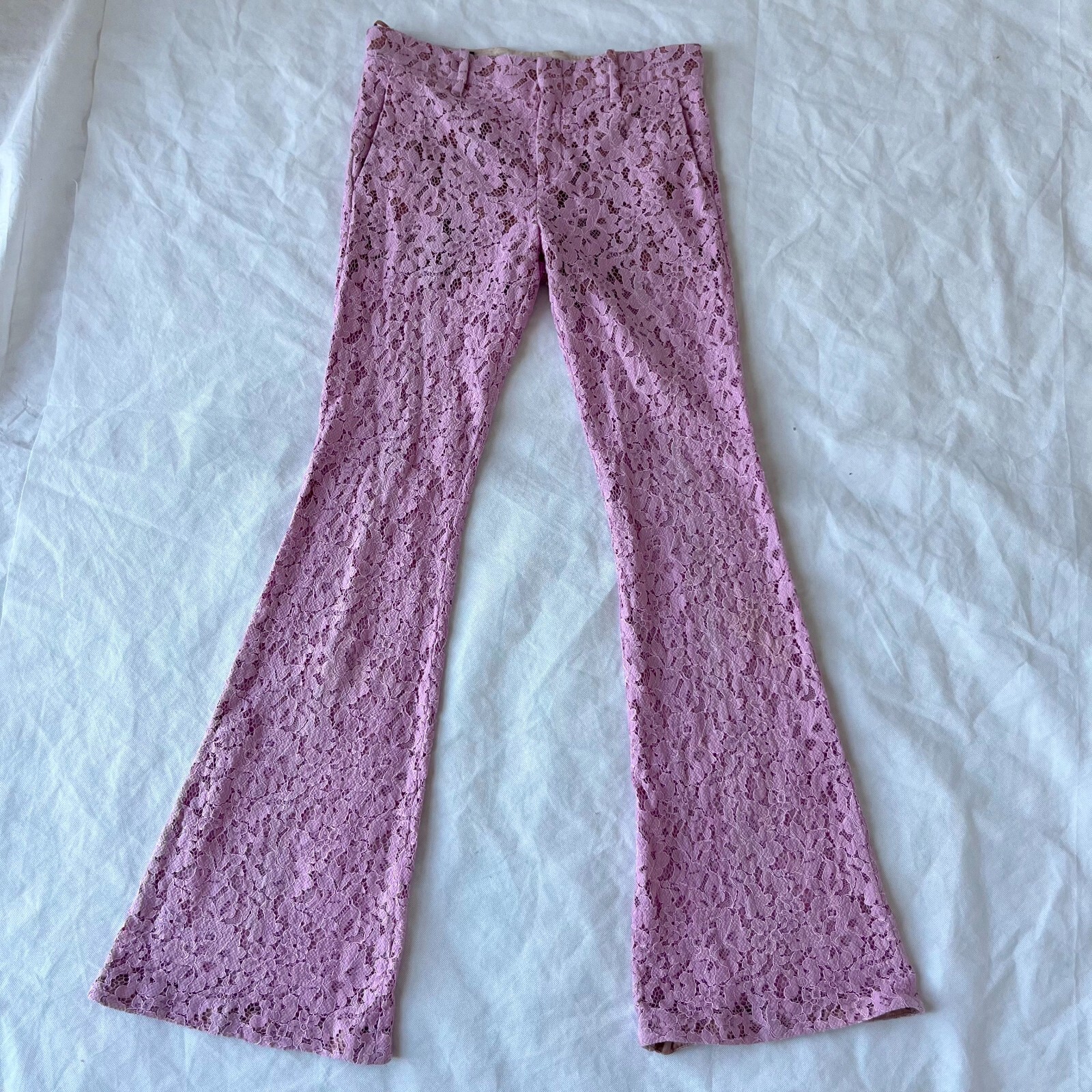 Gucci Partial-lined Lace Trousers In Rose-pink
