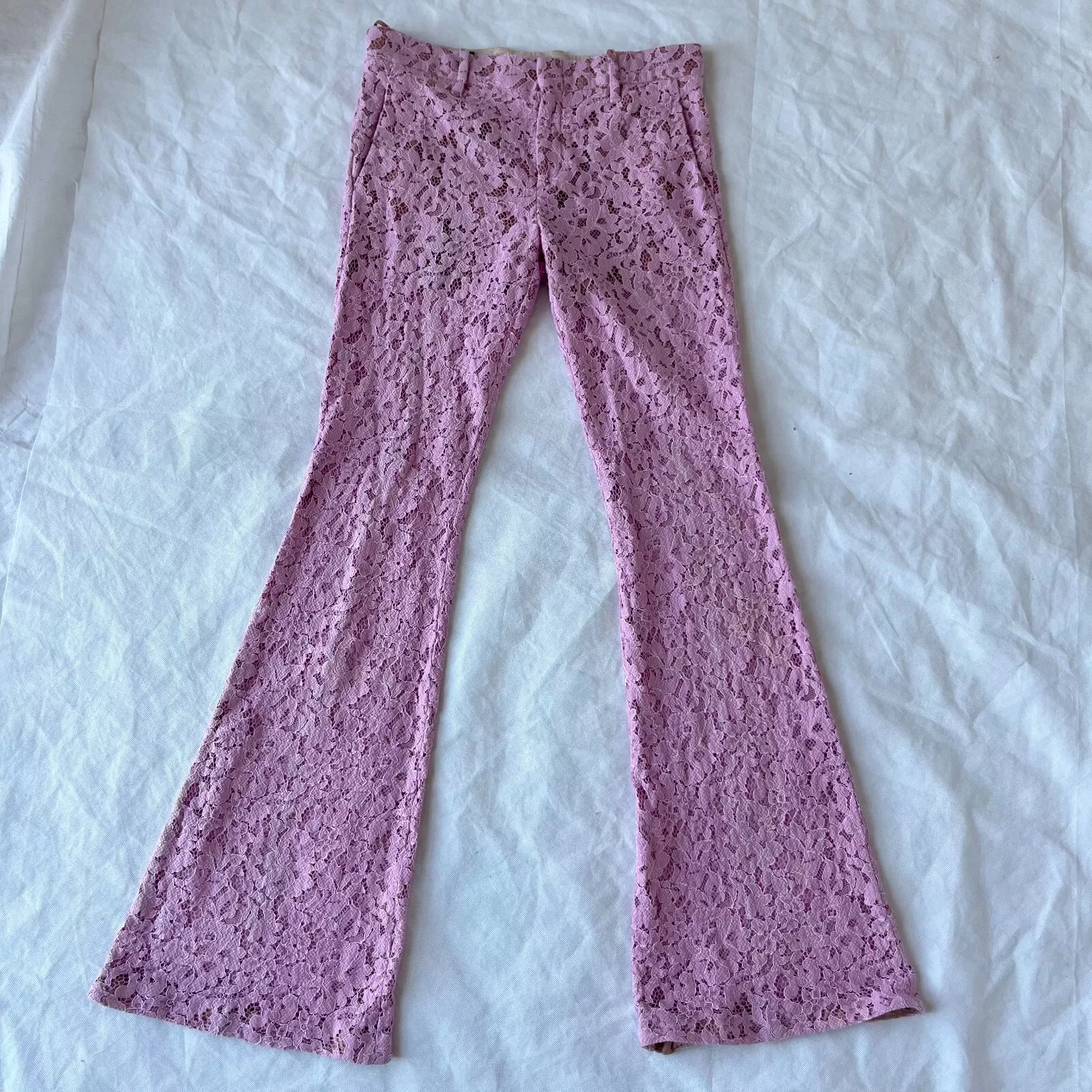 Pantalon Gucci en dentelle partiellement doublé rose