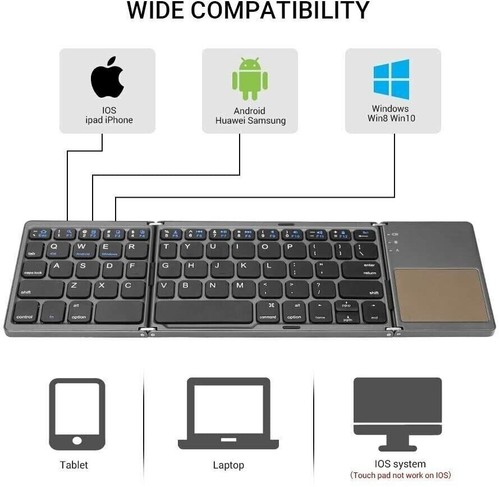 Mini Foldable Wireless Bluetooth Keyboard w/ Touchpad For PC Smartphone Table - Picture 7 of 10