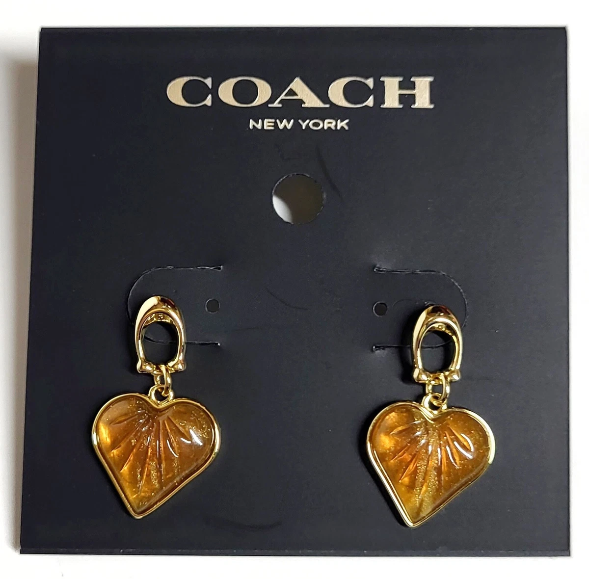 Coach Heart Drop Dangle Earrings Gold Brown Multi Color Plated