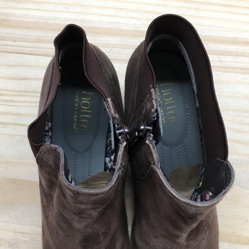 Hotter Ankle Boots Womens 8 Brown Beverly Round Toe Slip On Kitten Casual Suede - Picture 12 of 15