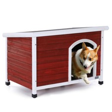 Medium Wooden Dog House, Waterproof Roof, Elevated Floor,Adjustable Plastic Feet