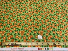 NEW BTY Fabric Cotton Multi-Color Green W/Orange Quilt Tiny Floral Lightweight