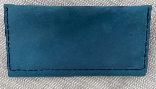 Handmade Blue Full Grain Oiled Leather Hand Stitched Clutch Wallet Austin Tx - Picture 9 of 12