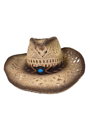 Milani western style cowgirl woven straw hat with turquoise beaded