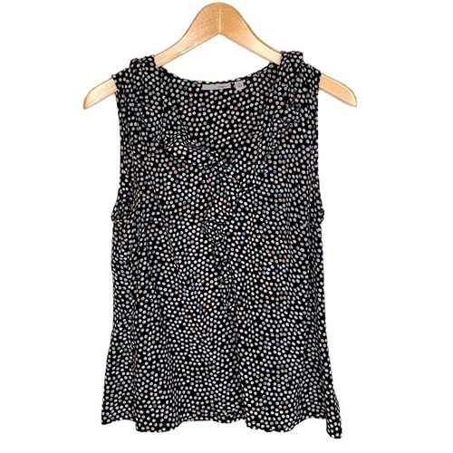Camiseta sin mangas halógena Nordstrom 100 % seda lunares talla grande con volantes cuello en V - Imagen 2 de 14