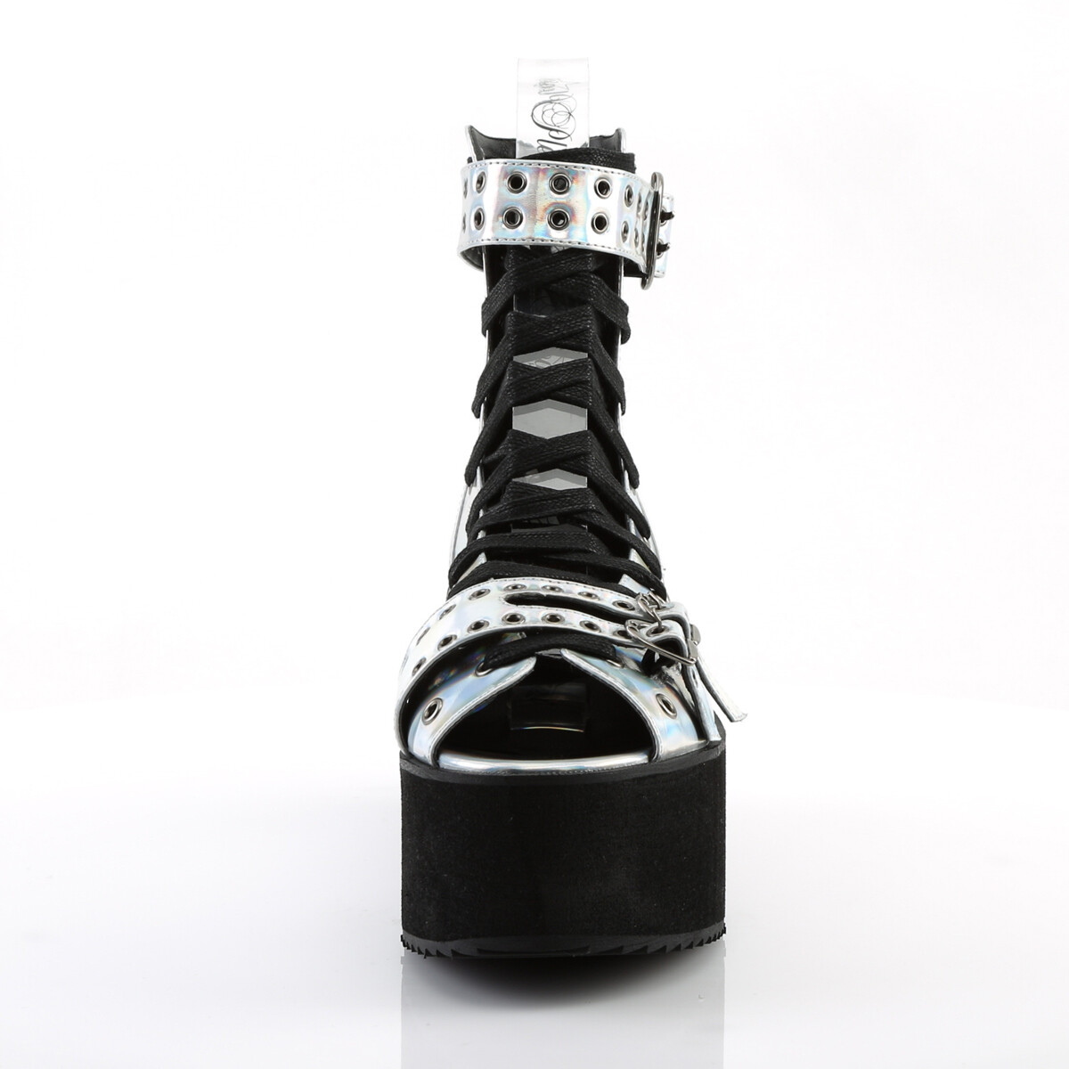 Demonia GRIP-105 Lace-Up Ankle High Sandal, Silver Holo Vegan Leather, 11 (Used) View 2