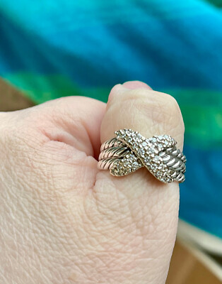RARE SIZE 11 David Yurman Vintage 3-Row Cable Ring With Diamond X