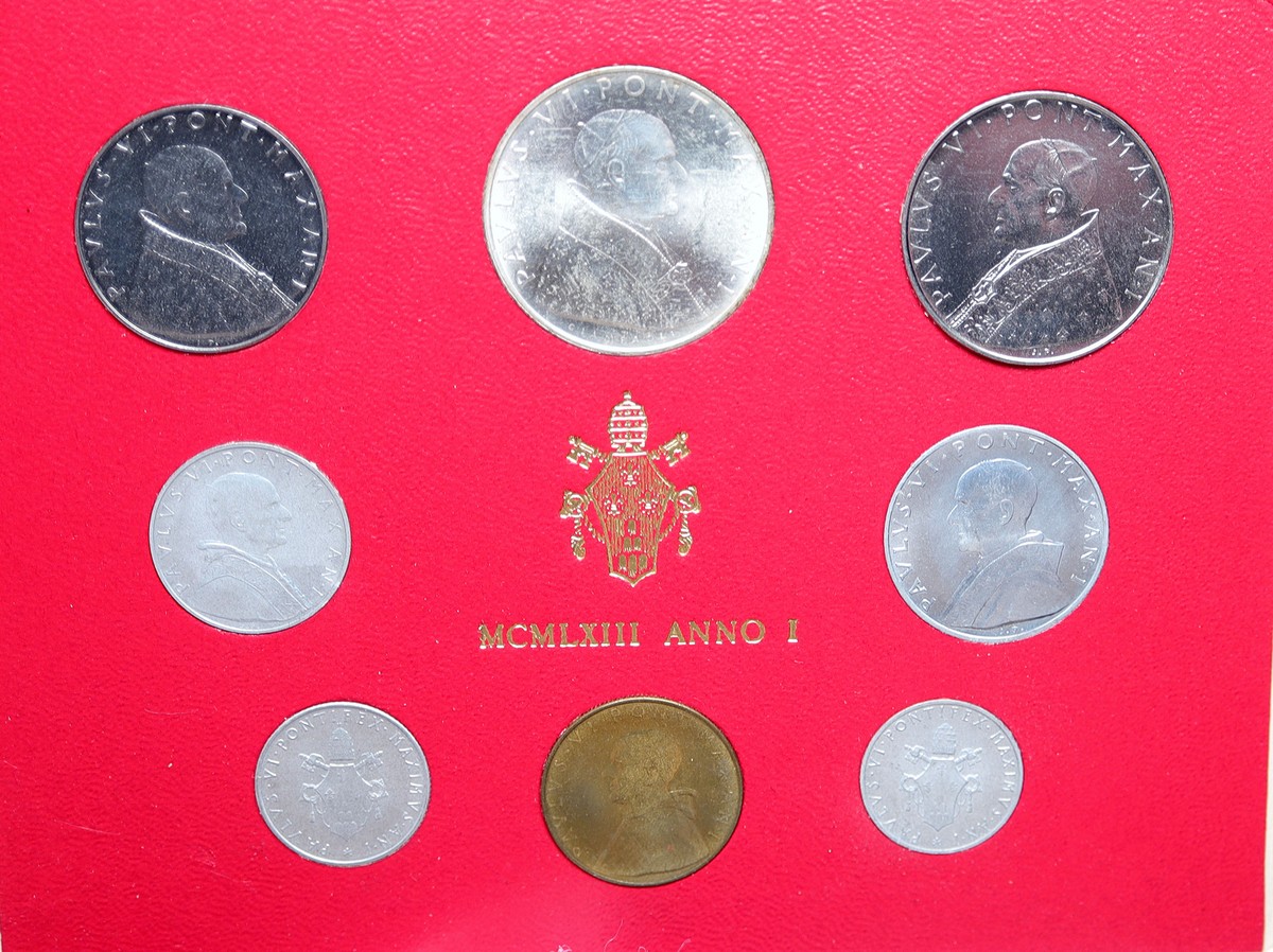 1963 VATICAN Pope PAUL VI 500L 100L Italy Set of 8 Coins 1 is Silver i114410