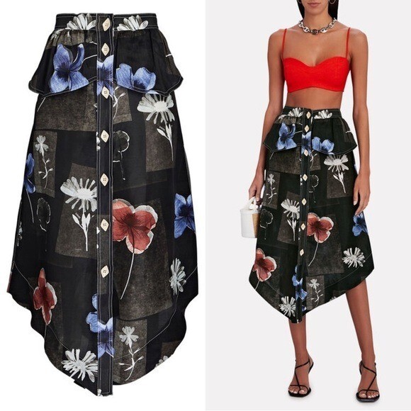 スカート ganni Floral Midi Skirt Ganni Asymmetric Floral Linen-Silk Midi Skirt Size Large NWT