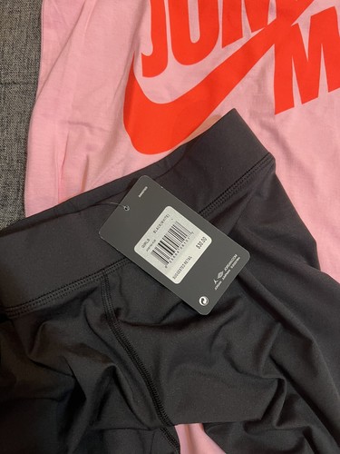 NEW NIKE Air Jordan Black LEGGINGS + NIKE Air Jordan Pink T SHIRT Girls Size L - Picture 2 of 9