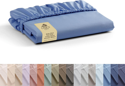 100% Cotton Percale Weave Fitted Sheet, Full Size, Baby Blue, 1 Deep Pocket Fitt