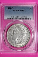Nicely Toned 1884 O MS 62 Liberty Morgan Silver Dollar PCGS Certified Slab 754