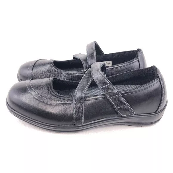 Orthofeet 865 Celina Mary Jane Comfort Shoes Womens Size 9.5D Wide Black Leather