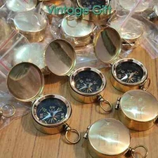 Lot Of 50 Pcs Brass Vintage Lid Compass 35 mm Marine Collectible Pocket Compass