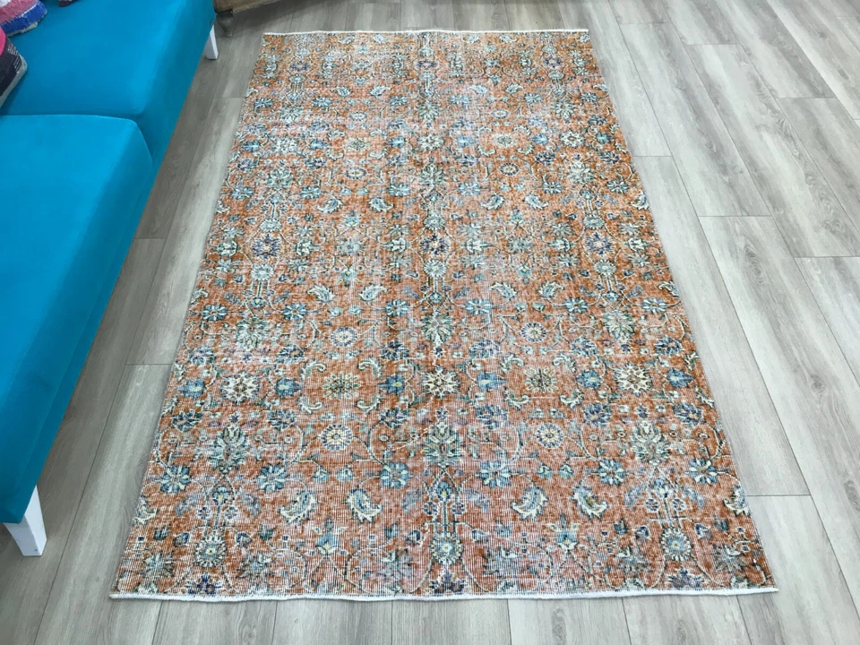 Handmade wool rug, Vintage rug, Antique rug, Gothic Orange rug, 4.6 x 7.9 ft - Image 3 of 4