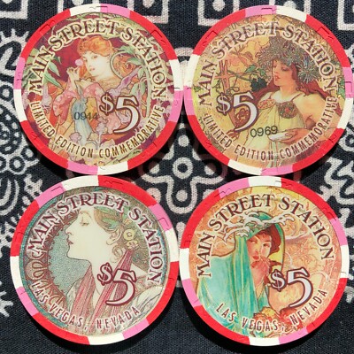 (4) Main Street Station $5 Las Vegas, Nevada Gaming Poker Casino Chip A5